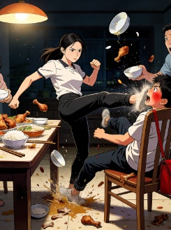 Em Trai Mắng Tôi Không Xứng Ăn Đùi Gà, Tôi Một Cước Đá Nó Ngã Lăn Khỏi Ghế